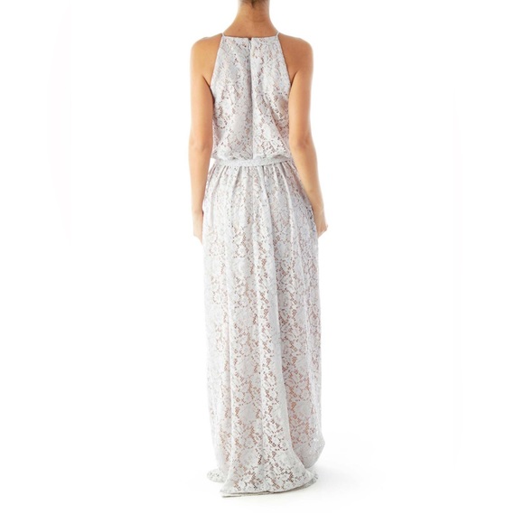 Anthropologie- Donna Morgan Blue Gray Lace Maxi Dress - Picture 3 of 6